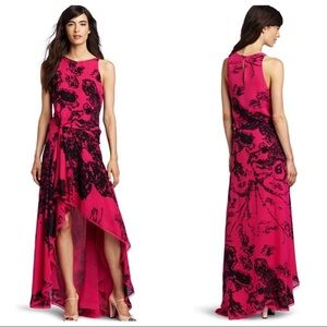 HALSTON HERITAGE Silk Berry Hi Low Maxi Dress L